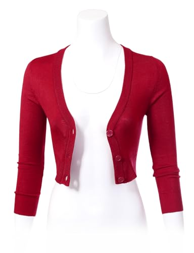 Image of Allsense Women's Cropped Bolero Shrug Cardigan | 3 /4 Sleeve, Button Down, Lightweight Knit Sweater