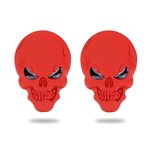 Image of CB 2-Pcs of 3D Metal Badge Motorcycle Car Sticker Logo Emblem Adhesive Decals Decoration for Car Styling, Skull-Matte Red