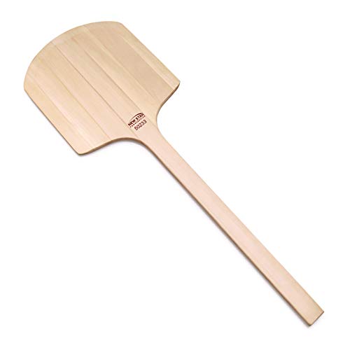 Image of New Star Foodservice 50233 Restaurant-Grade Wooden Pizza Peel, 14 inch L x 12 inch W Plate, with 22 inch L Wooden Handle, 36 inch Overall Length