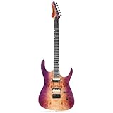 Leo Jaymz Electric Guitar Monsoon Series,Reverse Headstock,Mahogany Body,Roasted Maple Neck,Rosewood Fretboard,Locking Tuners,Rounded End Frets,AlnicoV Pickups,Fixed Bridge (Violet Burl)