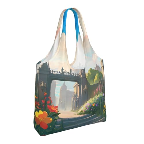 Outside the Castle Gate Printed Canvas Bag Women's Fashion Shoulder Tote Bag Lightweight Shopping Bag2