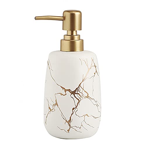 Ceramics Hand Soap Dispenserfor Bathroom Gold Soap Dispenser For Kitchen Sink Refillable Liquid Hand Soap Dispenser With Gold Pump Classic And Timeless Design 13.5Oz (White Cylindrical) #TOP23