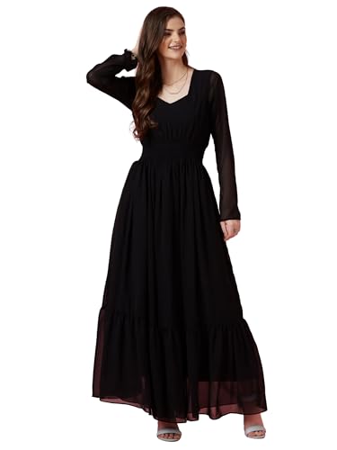 Image of Sheetal Associates Women's Fit and Flare Solid Georgette Regular Sleeves Casual Dress