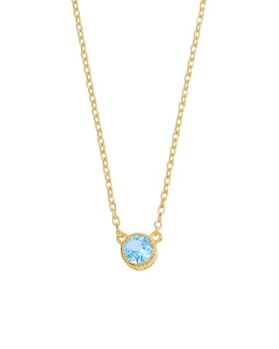 YoTreasure Blue Topaz Gemstone Solid 14K Gold Plated Over 925 Sterling Silver Pendant Necklace