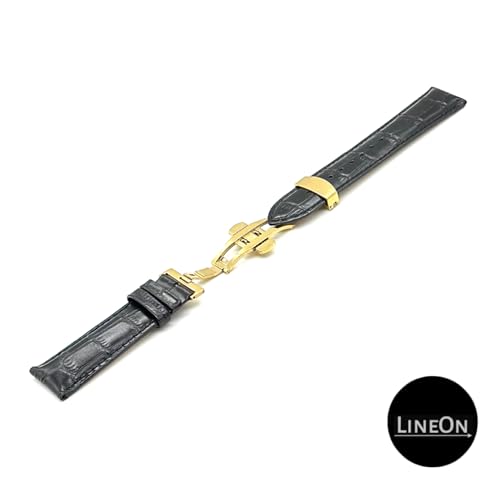 Image of Lineon 22mm Half Padded Premium Leather Mens Watch Strap with ButterFly Lock For Branded Watches Tool and Pins Include