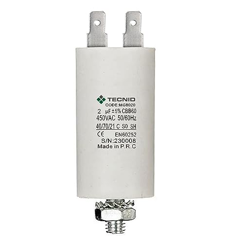 Condensador de arranque para motores eléctricos, 450V, capacidad: 2µF, 4 pines / M8