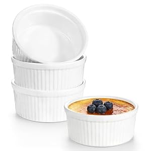 Set of 4 Small Ramekins,4In Creme Brulee Ramekins,Souffle Dish,Small Bowl,Sauce Pots,Dipping Bowls for Soufflé,Creme Brulee,Cupcakes,Custards,Pudding,Ice Cream,Dips,Jams Oven Dishwasher Safe