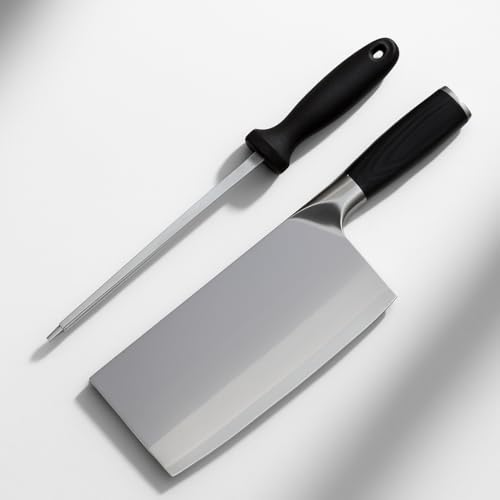Image of Machado Forging Serbian Chef Knife Set - 12 inch Full Tang High Carbon Clad Steel Butcher Cleaver with Knife Sharpener - Perfect for Vegetables, Fish, Meat - Ideal for Kitchen, Hotel, Restaurant