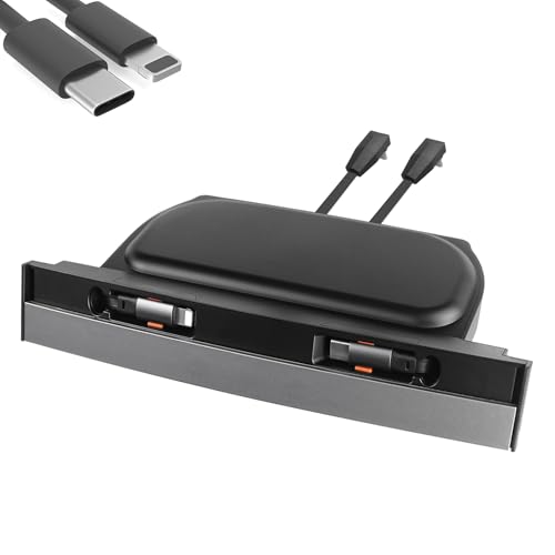 SHINELINERS USB Charger Hub for Tesla Model Y 2021-2024 & Model 3 2021-2023 Accessories Fast Charging Hub with Sliding Cover with Type-C+Lightn Retractable Cables (Not Fit Model 3 2024)