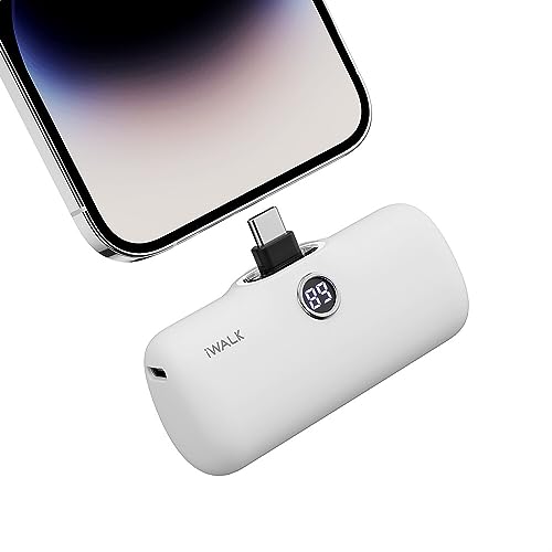 iWALK モバイルバッテリー タイプC iPhone15&Android用 4800mAh USB Type-C一体型 小型 直差し 急速充電 コードレス 軽量 iPhone 15/15 Pro Max/15 Pro/15 plus＆アンドロイド充電対応 PSE認証済 (ホワイト)