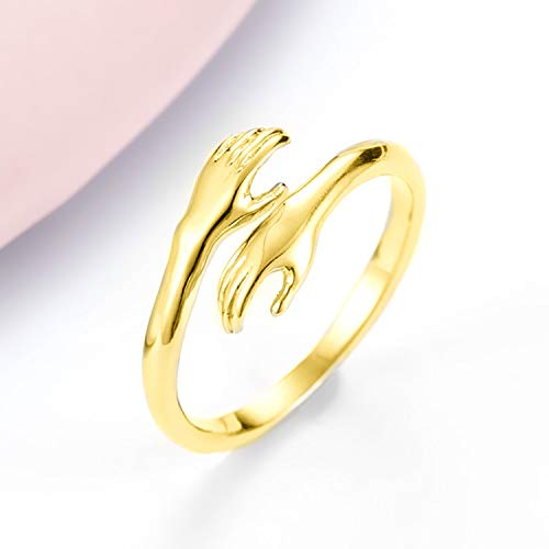 Image of Pingyongchang 4 Pieces Hugging Hands Rings Gold Silver Hands Embrace Open Rings Adjustable Couple Hug Rings Romantic Lover Wedding Ring Jewelry Gifts