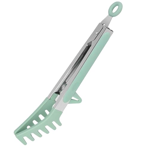 Professional Stainless Steel Pasta Tongs with Non-Slip Silicone Teeth - Heat Resistant 600°F, Dishwasher Safe Spaghetti Server Utensil for Cooking, Baking, Salad...(green)
