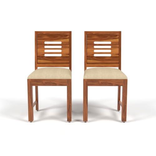 Image of Solid Sheesham Wood Dining Chair Set of 2 for Living Room & Dining Room | Wooden Chairs with Upholstered Cushion Seat