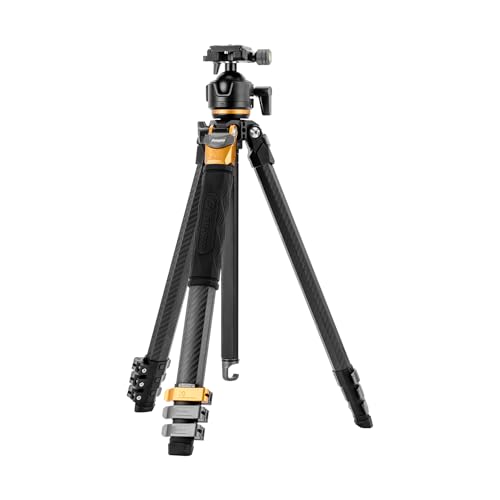 Fotopro Compact Carbon Fiber Travel Tripod, 60 inches Professional Heavy Duty Tripod with Profile Legs Super-Large Ball Head Weatherproof Bag, Fotopro Origin Plus Golden Max Load 44lbs