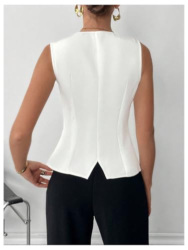 GORGLITTER Women's Metal Pearl Blazer Vest Dressy Sleeveless Fashion Vests Top Business Casual Work Tops3