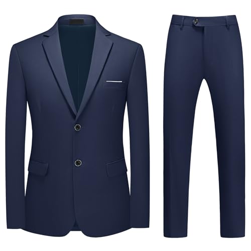 MODFUL Herren Anzüge 2-teilig Zwei Knöpfe Slim Fit Business Lässig Sakko Hose Smoking Set (Blau, M)