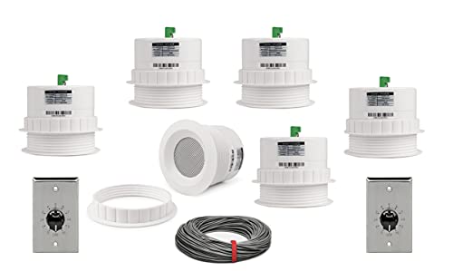 Pure Resonance Audio 3 Inch 70 Volt Ceiling Speaker Bundle with 100W Stainless Steel Volume Control and Installation Wire - Contractor Pack (6 Speakers)