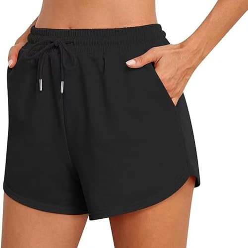 Pantaloncini sportivi da donna Casual Pantaloni da jogging Femminili Pantaloni corti Traspirante in esecuzione per Palestra Fitness Esercizio da donna Traspirante Sport Femminile Casual, Nero , L