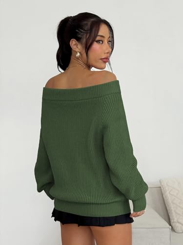 Image of ZAFUL Sweaters for Women Off Shoulder Knit Sweater with Long Sleeve Loose Pullover Jumper Tops