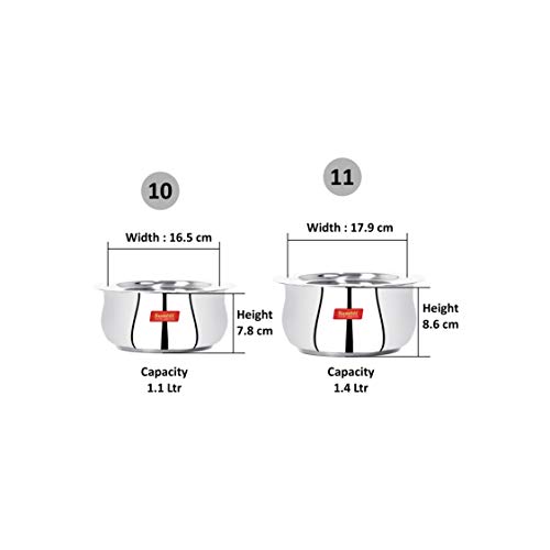 Sumeet Stainless Steel Cookware Set With Lid, 1.1, 1.6 L, 2 Piece (Steel)
