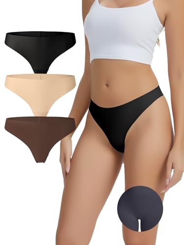 Seamless Thongs for Women 3 Pack Seamless Concealer Workout Thong Underwear No Show Thong Panty Liners Soft Comfy