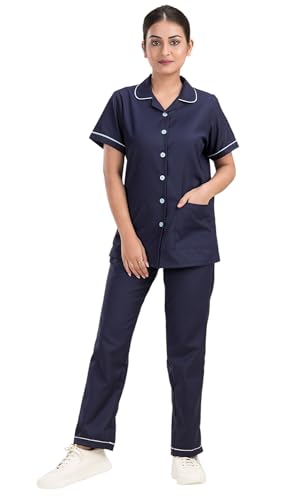 Image of Unisex Nurse Uniform With Normal Length Half Sleeves Top With 2 Pockets Regular Fit Pant Two Side Pockets - Ideals for Hospital Staff /Clinics /Nanny Uniforms |