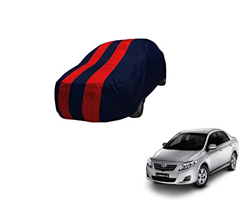 Image of Auto Hub Car Cover Compatible with Corolla (Model : 2007-2017) with Mirror Pocket,Triple Stitched, Weather Proof, Corolla Car Cover- Navy-Red