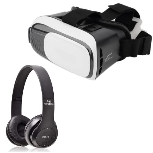 Techking 3D Headset Virtual Reality Glasses - 3D Headsets for Video Movies & Games,Wireless Bluetooth Portable Sports Headphones with Microphone, Stereo Fm,Memory Card Support-WHITE2-image-1