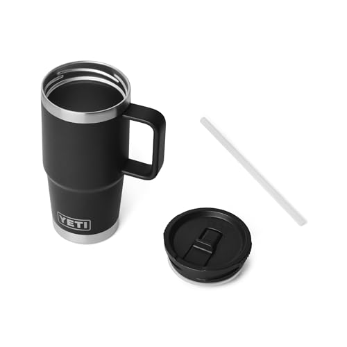 Image of YETI Rambler 20 oz Travel Mug with Flip Straw Lid - Stainless Steel, Vacuum Insulated, Leakproof, Cup Holder Friendly, Black