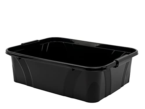 goodsforbusiness Aufbewahrungsbox + Deckel L51 x B38,5 x H14,8cm, 21 Liter Transportbox schwarz | Lebensmittelbox lebensmittelgeeignet Kunststoffbehälter Lagerbox stapelbar Wäschebox