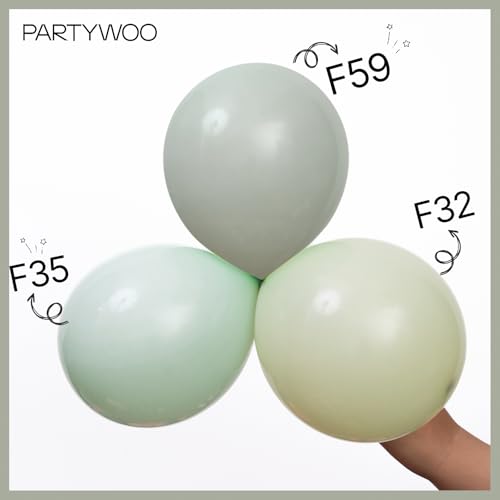 Image of PartyWoo Dusty Green Balloons 140pcs Different Sizes Pack of 18 12 10 5 Inch Sage Olive Eucalyptus Green Boho Neutral Balloon Arch Kit for Jungle Woodland Theme Birthday Party Decorations Green-F59