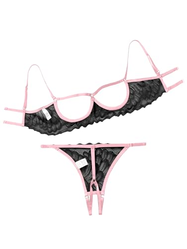 Image of Lilosy Sexy Underwire Floral Lace Sheer Lingerie Set for Women See Through Bra and Panty 2 Piece