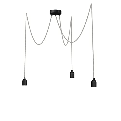 Relight Pendelleuchte 3-flammig Kraken (höhenverstellbar), E27 Lampenfassungen aus Bakelit, 3x 5 Meter Textilkabel Creme-Weiß