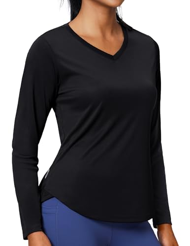 MIER Long Sleeve Workout Tops for Women UPF 50+ SPF UV Protection Sun Shirts Dry Fit Athletic Running Gym Tshirt, V-Neck