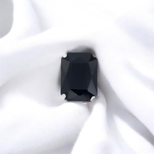 All-Size 24- Color Flat Rectangle Sew On Strass Glass Stone Crystal Gems Sewing Rhinestone Silver Base Button Clothes Accessories - (Color: Black/Size: 12Pcs 13X18Mm)