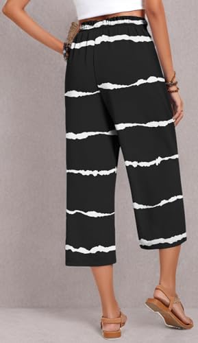 Image of Anyhold Women's Capri Pants Drawstring Casual Palazzo Trousers with Pockets Loose High Waisted Wide Leg Lounge Pants