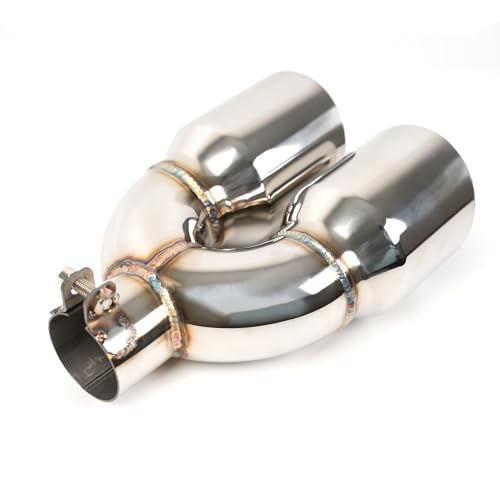KHK 2 Dual Exhaust Tip - 2 Inlet 3.5 Outlet 9.5 Overall Length Diesel Exhaust Tips Stainless Steel Bolt On Truck Tailtip Universal Fit for Trucks & Cars -Polished