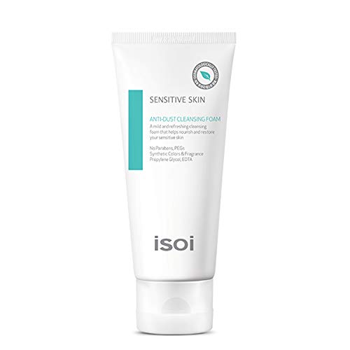 isoi Sensitive Skin Anti-Dust Cleansing Foam 100ml - Natural foam cleanser for sensitive skin- mild, soothing, purifying, and refreshing cleanser, deep pore cleanser, makeup remover, EWG Verified
