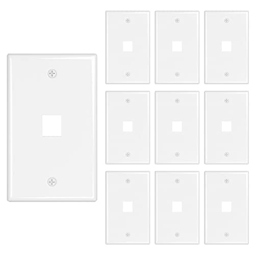 Image of iwillink 1-Port Keystone Wall Plate 10-Pack, Low Profile Ethernet Wall Plates for Keystone Jack, White