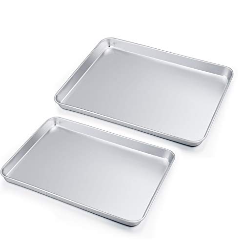 HaWare Backblech, Edelstahl Ofenblech Kuchenblech 2er Set, Rechteckige Fettpfanne Backofen Tablett zum Backen & Servieren - Ungiftig ?Gesund, Leicht zu Reinigen?Spülmaschinenfest