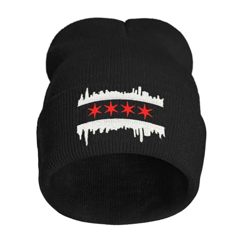 FUNCOOLCY Chicago Illinois Skyline Flag Embroidery Beanie Hat Winter Warm Knit Cuffed Skull Cap for Men Women