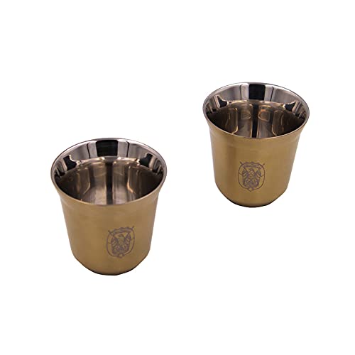 ROVATTIStainless Steel Abu Dhabi Logo Printed Gold Espresso Coffee Cup 85 ml (Pack of 2) | Coffee Cup | Espresso Cup | Pack of 2 Coffee Cup | Steel Cup | Steel Coffee Cup | Tea Cup | Cappuccino Cup