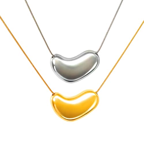 2pcs Set of Silver & Gold Heart Necklace for Women | Bean Necklace for women | Waterproof Jewelry Pack