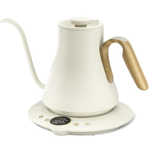 Image of INTASTING Gooseneck Electric Kettle, ±1℉ Temperature Control, Stainless Steel Inner, Quick Heating, for Pour Over Coffee, Brew Tea, Boil Hot Water, 1500W /0.9L (Morandi White)
