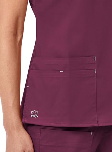 Maevn Women's Blossom 3-Pocket V-Neck Top(Wine, X-Large)