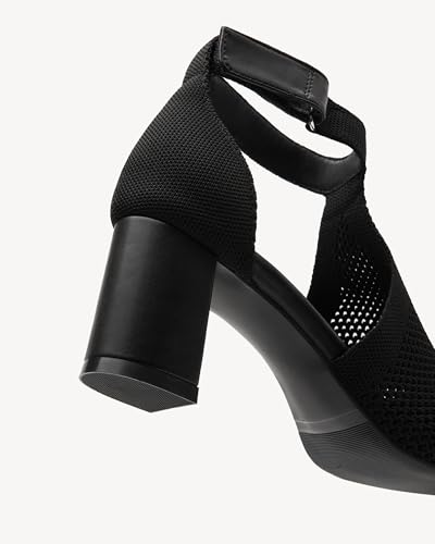 Women's Knit Ankle Strap Sandals - Open Toe Block Heel Pumps, Breathable Comfortable Summer Heels for Casual Outings4