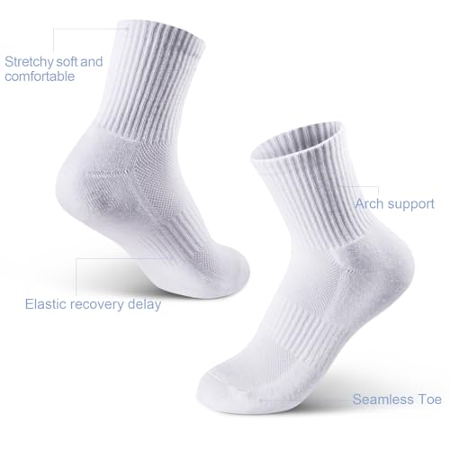 Women's White Crew Socks, 5 Pairs Lightweight Comfy Women Athletic Cushioned Running Low Cut Socks3