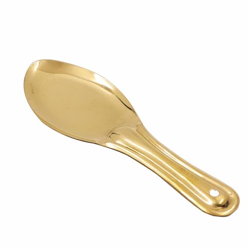 Image of Putrika Traditional Handcrafted Brass Utensil | Rice Serving Spoon | Cooking Spoon | Tableware | Dinnerware - Brass Anna Karandi [Weight: 85gm Length:22cm]