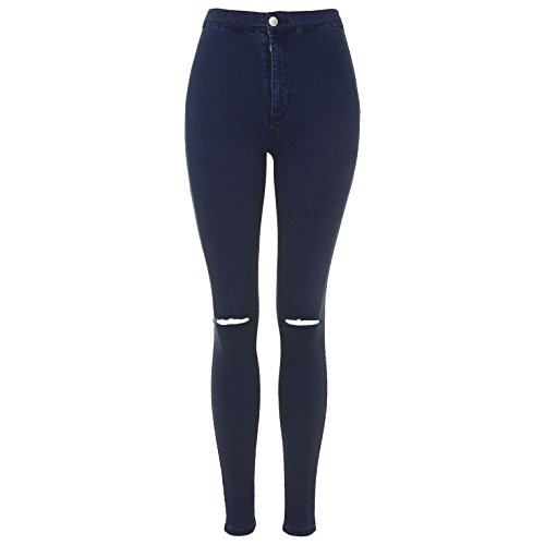 New Ladies Skinny High Waisted Tube Joni Jeans Jeggings Stretch Denim Knee Ripped Cut Out UK Size 6-16 (UK12 / EU40, Dark Blue)