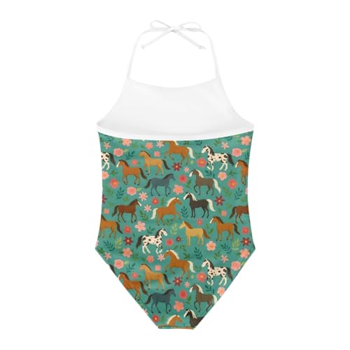 Image of KiuLoam Orange Pink Tropical Leaf Girls One Piece Swimsuit Quick Dry Beach Swim Bathing Suit for 3-8 Years Little Girls